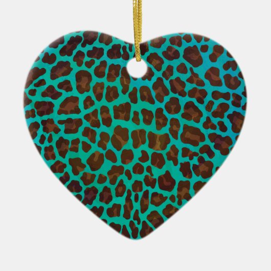 Leopard Brown en Blauwgroen Print Keramisch Ornament (Voorkant)