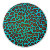 Leopard Brown en Blauwgroen Print Keramische Knop (Voorkant)
