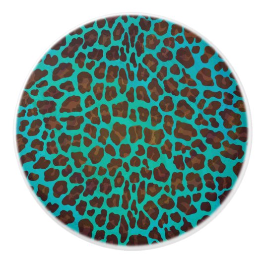 Leopard Brown en Blauwgroen Print Keramische Knop (Voorkant)