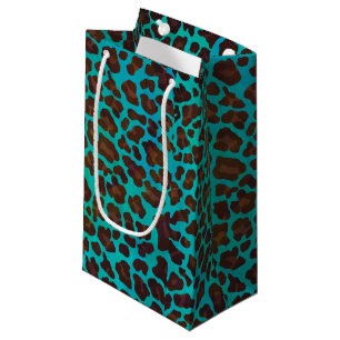 Leopard Brown en Blauwgroen Print Klein Cadeauzakje