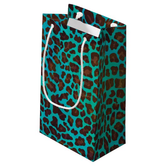 Leopard Brown en Blauwgroen Print Klein Cadeauzakje (Achterkant Gekanteld)