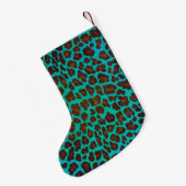 Leopard Brown en Blauwgroen Print Kleine Kerstsok (Achterkant (Hangend))