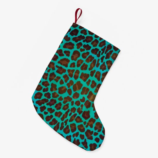 Leopard Brown en Blauwgroen Print Kleine Kerstsok (Voorkant (Hangend))