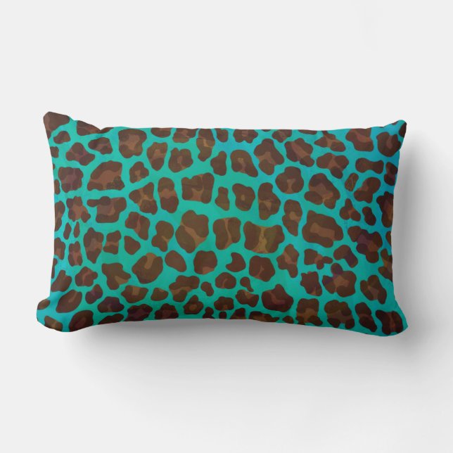 Leopard Brown en Blauwgroen Print Kussen (Voorkant)
