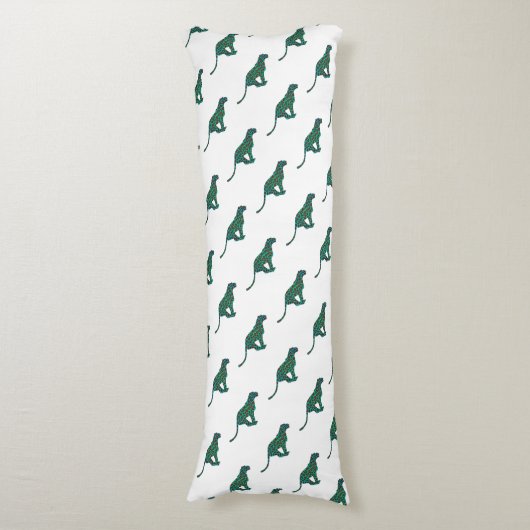 Leopard Brown en Blauwgroen Print Lichaamskussen (Voorkant Verticaal)