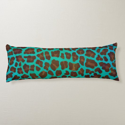 Leopard Brown en Blauwgroen Print Lichaamskussen (Achterkant)