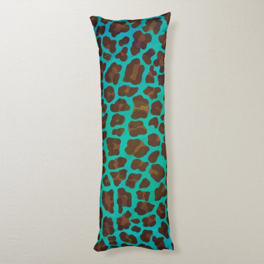 Leopard Brown en Blauwgroen Print Lichaamskussen (Achterkant (Verticaal))