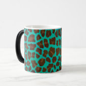 Leopard Brown en Blauwgroen Print Magische Mok (Voorkant links)