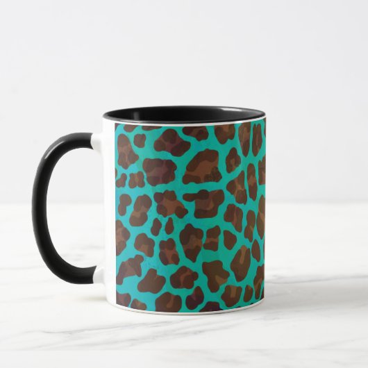 Leopard Brown en Blauwgroen Print Mok (Links)
