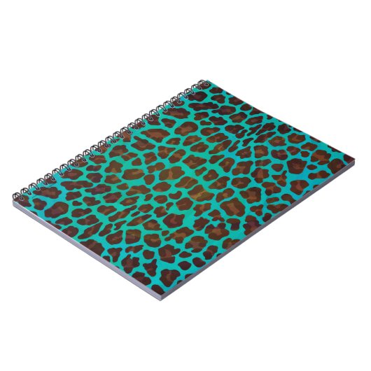 Leopard Brown en Blauwgroen Print Notitieboek (Linkerzijde)