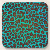 Leopard Brown en Blauwgroen Print Onderzetter (Voorkant)