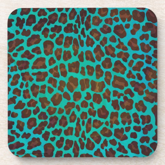 Leopard Brown en Blauwgroen Print Onderzetter (Voorkant)