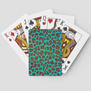 Leopard Brown en Blauwgroen Print Pokerkaarten