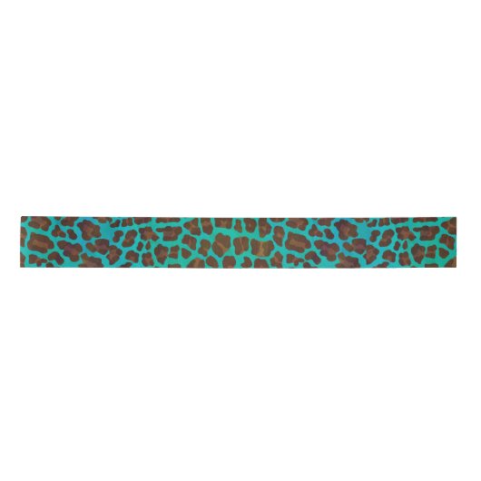 Leopard Brown en Blauwgroen Print Satijnen Lint (Voorkant)