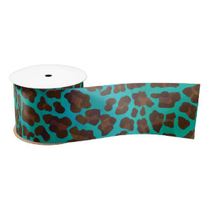 Leopard Brown en Blauwgroen Print Satijnen Lint