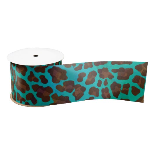 Leopard Brown en Blauwgroen Print Satijnen Lint (Spoel)