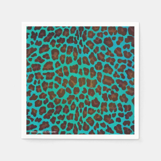 Leopard Brown en Blauwgroen Print Servetten (Voorkant)