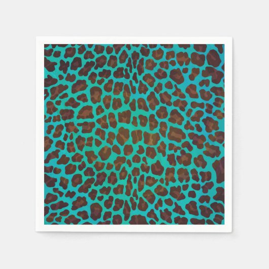 Leopard Brown en Blauwgroen Print Servetten (Voorkant)