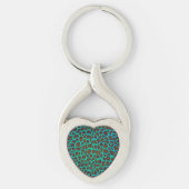 Leopard Brown en Blauwgroen Print Sleutelhanger (Voorkant)