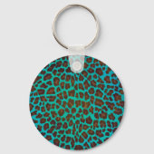 Leopard Brown en Blauwgroen Print Sleutelhanger (Voorkant)