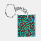 Leopard Brown en Blauwgroen Print Sleutelhanger (Voorkant Links)