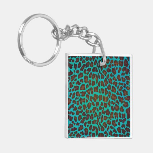 Leopard Brown en Blauwgroen Print Sleutelhanger (Voorkant Links)