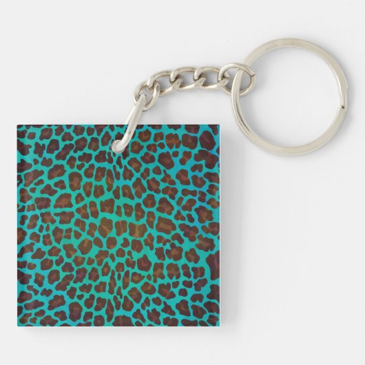 Leopard Brown en Blauwgroen Print Sleutelhanger (Achterkant)
