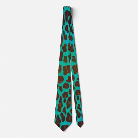 Leopard Brown en Blauwgroen Print Stropdas (Voorkant)