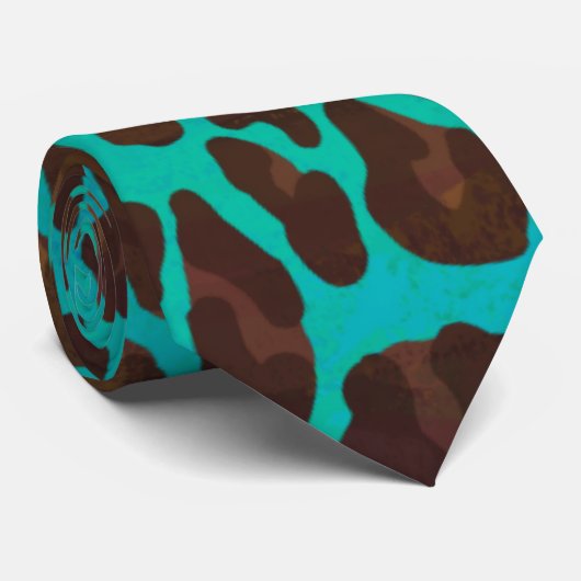 Leopard Brown en Blauwgroen Print Stropdas (Opgerold)