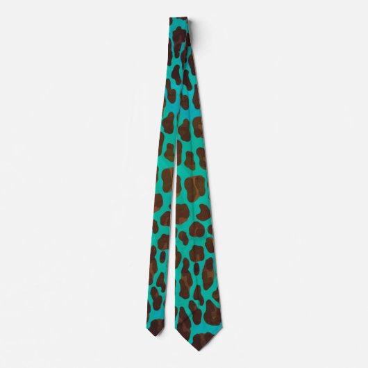 Leopard Brown en Blauwgroen Print Stropdas (Achterkant)