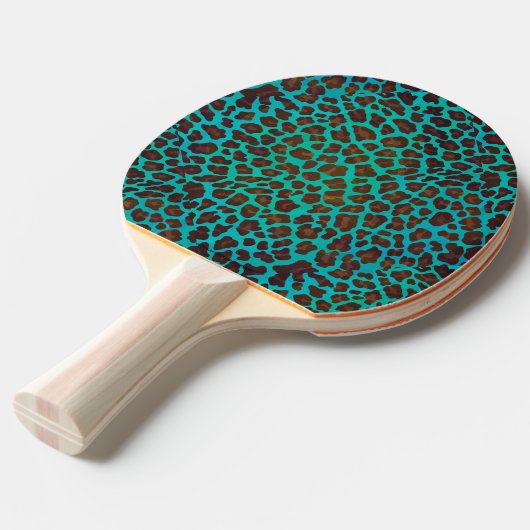 Leopard Brown en Blauwgroen Print Tafeltennisbatje (Voorkant Gekanteld)
