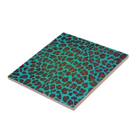 Leopard Brown en Blauwgroen Print Tegeltje (Zijkant)