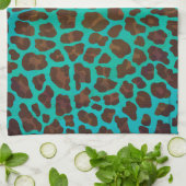 Leopard Brown en Blauwgroen Print Theedoek (Gevouwen)