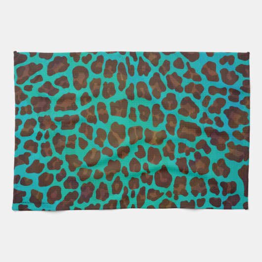 Leopard Brown en Blauwgroen Print Theedoek (Horizontaal)