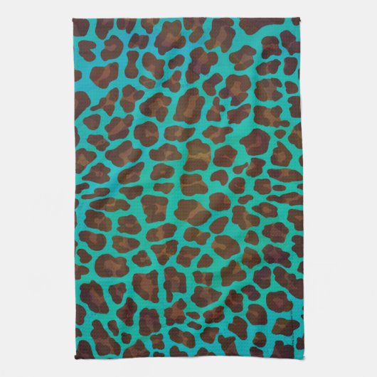 Leopard Brown en Blauwgroen Print Theedoek (Verticaal)
