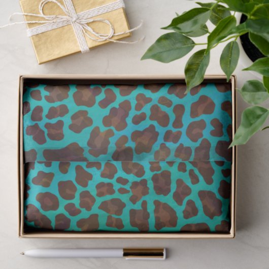 Leopard Brown en Blauwgroen Print Tissuepapier (Geschenk)