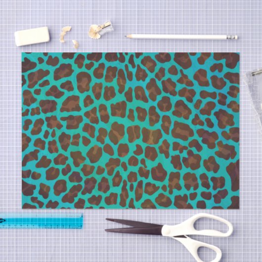 Leopard Brown en Blauwgroen Print Tissuepapier (Craft)