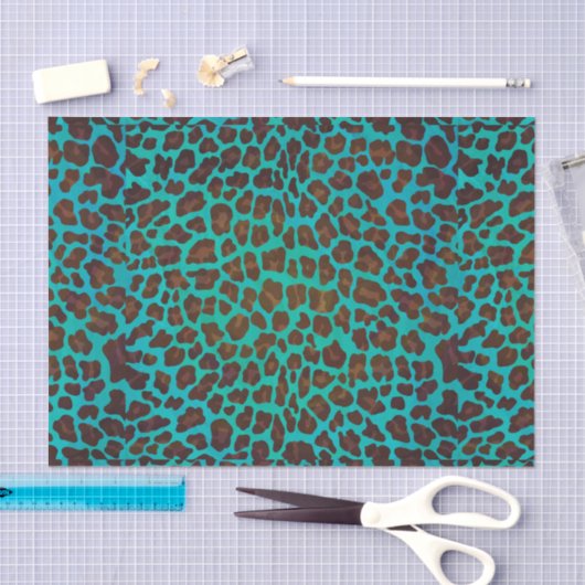 Leopard Brown en Blauwgroen Print Tissuepapier (Craft)