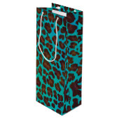 Leopard Brown en Blauwgroen Print Wijn Cadeautas (Voorkant Gekanteld)