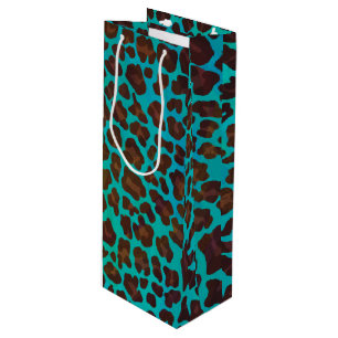 Leopard Brown en Blauwgroen Print Wijn Cadeautas