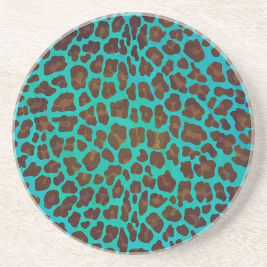 Leopard Brown en Blauwgroen Print Zandsteen Onderzetter (Voorkant)