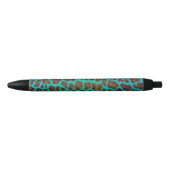 Leopard Brown en Blauwgroen Print Zwarte Inkt Pen (Voorkant)
