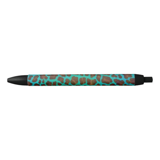 Leopard Brown en Blauwgroen Print Zwarte Inkt Pen (Voorkant)