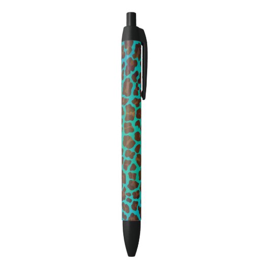 Leopard Brown en Blauwgroen Print Zwarte Inkt Pen (Achterkant (Verticaal))