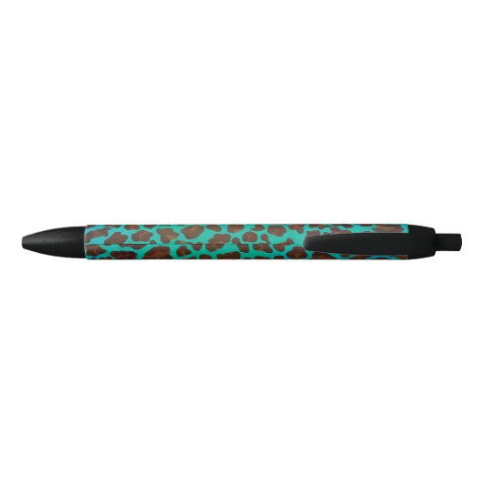 Leopard Brown en Blauwgroen Print Zwarte Inkt Pen (Achterkant)