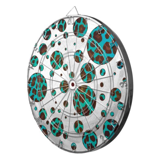 Leopard Brown en Blauwgroen PrintPolka-Stippen Dartbord (Voorkant Rechts)