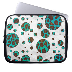 Leopard Brown en Blauwgroen PrintPolka-Stippen Laptop Sleeve