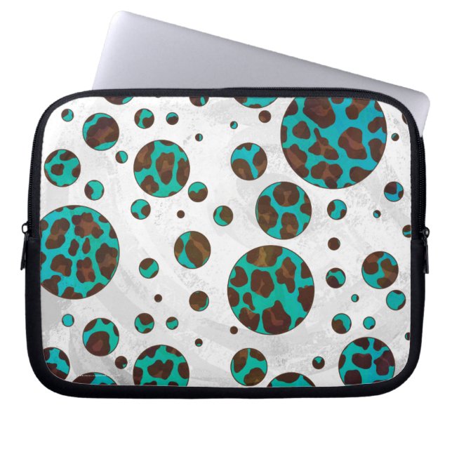 Leopard Brown en Blauwgroen PrintPolka-Stippen Laptop Sleeve (Voorkant)