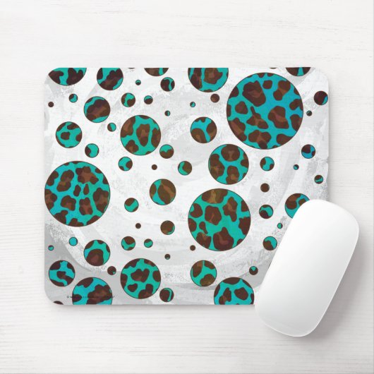 Leopard Brown en Blauwgroen PrintPolka-Stippen Muismat (Met muis)