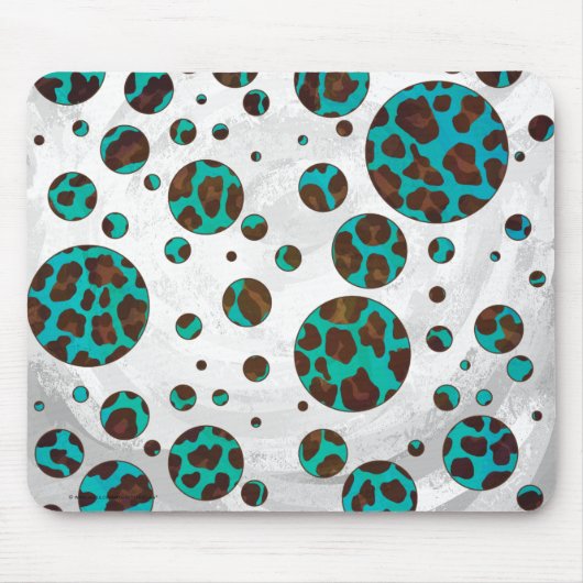 Leopard Brown en Blauwgroen PrintPolka-Stippen Muismat (Voorkant)